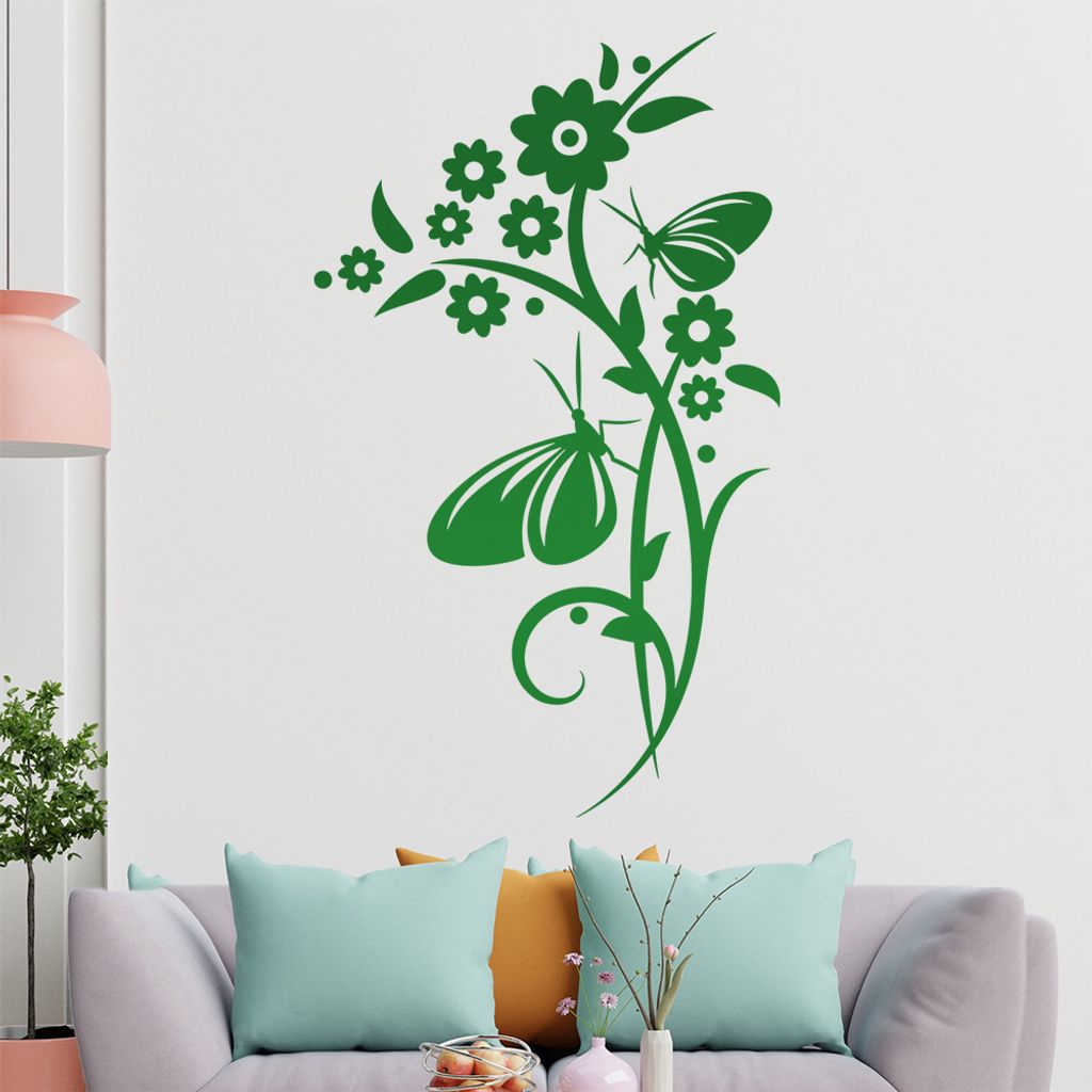 Falter Schmetterling Blüte Wandtattoo in 6 Größen - Wandaufkleber Wall Sticker - Dekoration, Küche, Wohnzimmer, Schlafzimmer, Badezimmer