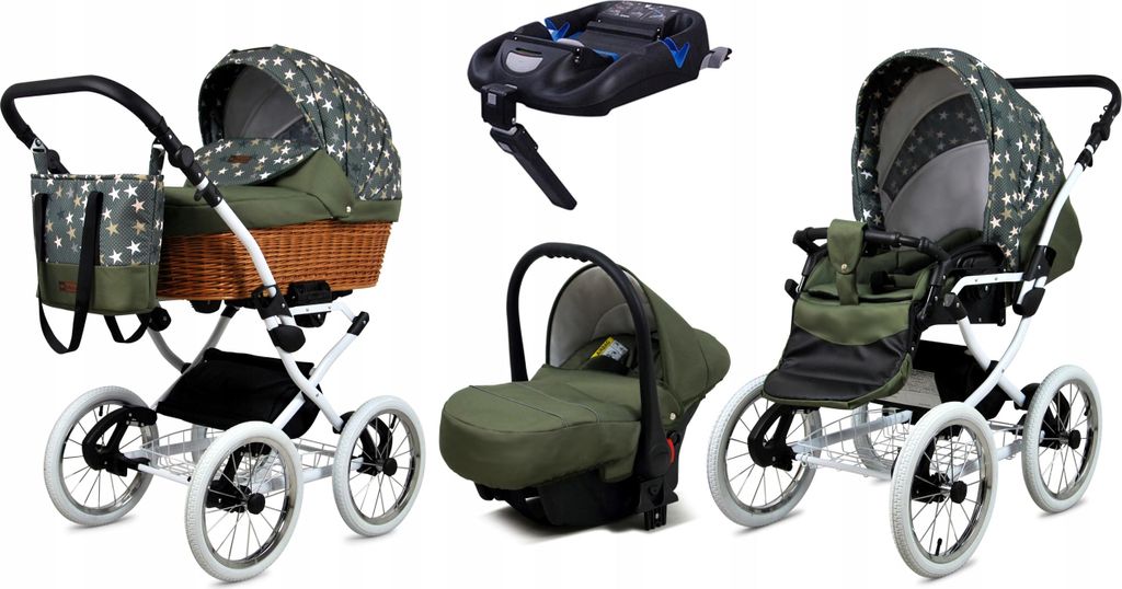 Babylux Classic White | 4in1 Kinderwagen Set | Olive Star | Kombikinderwagen | Kinderwagenset |