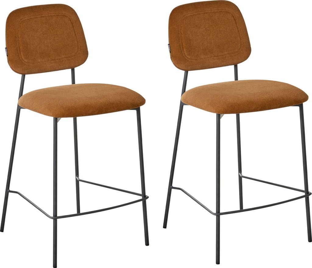 BELIANI Barstühle 2er Set Goldbraun Samtstoff mit Hoher Lehne Fußstütze Schwarze Metallbeine Modernes Design für Esszimmer Wohnzimmer Theke Kü...