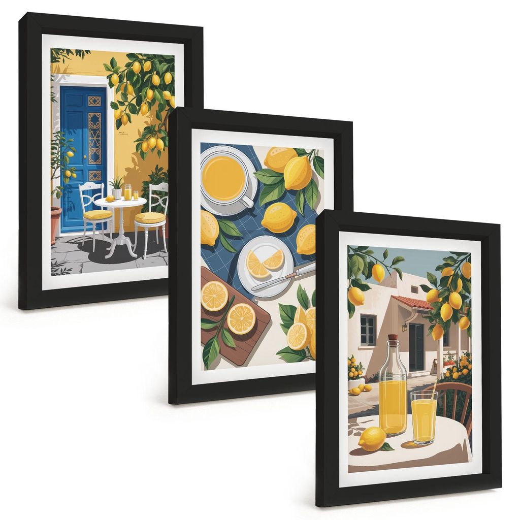 Bilder Set 3-teilig im schwarzen Rahmen – Wandbilder 3 Stück – gerahmte Poster für Wohnzimmer, Schlafzimmer und Flur – 20x30 cm – Patio S...
