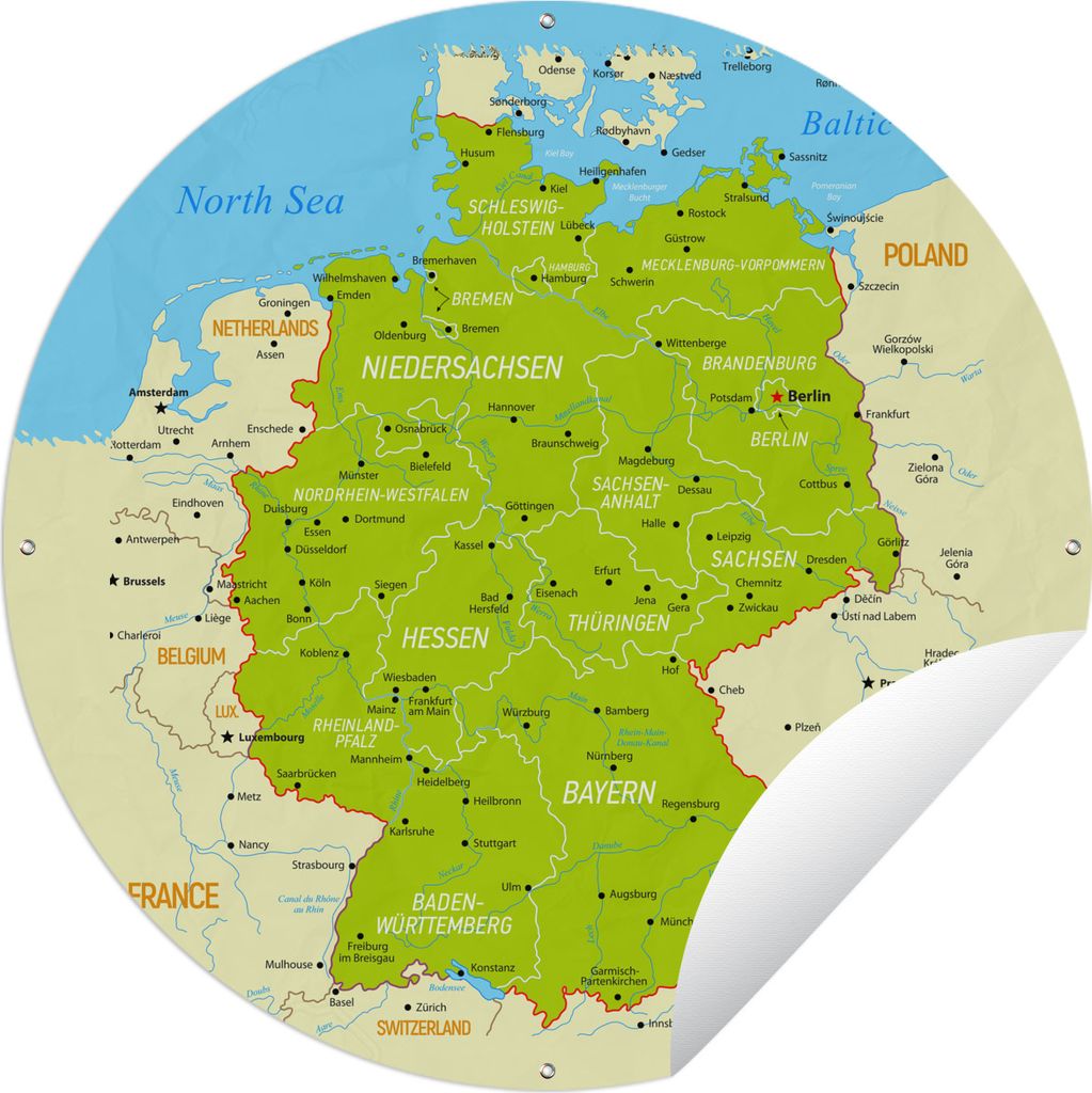 MuchoWow Gartenposter Outdoor-Poster Rund Bunte Deutschlandkarte Ø 60 cm Gartendeko Rundes Poster draußen