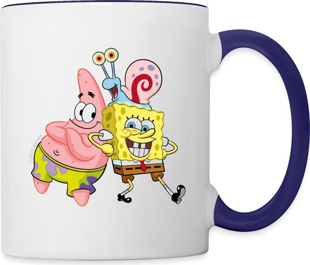 Spreadshirt SpongeBob Schwammkopf Mit Patrick & Gary Tasse Zweifarbig, One size, Weiß/Kobaltblau