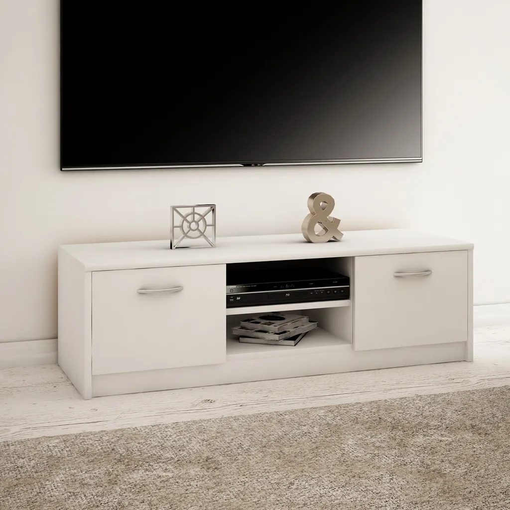Support TV 120cm Blanc Mat : Solution de Rangement Discrète pour Décodeur