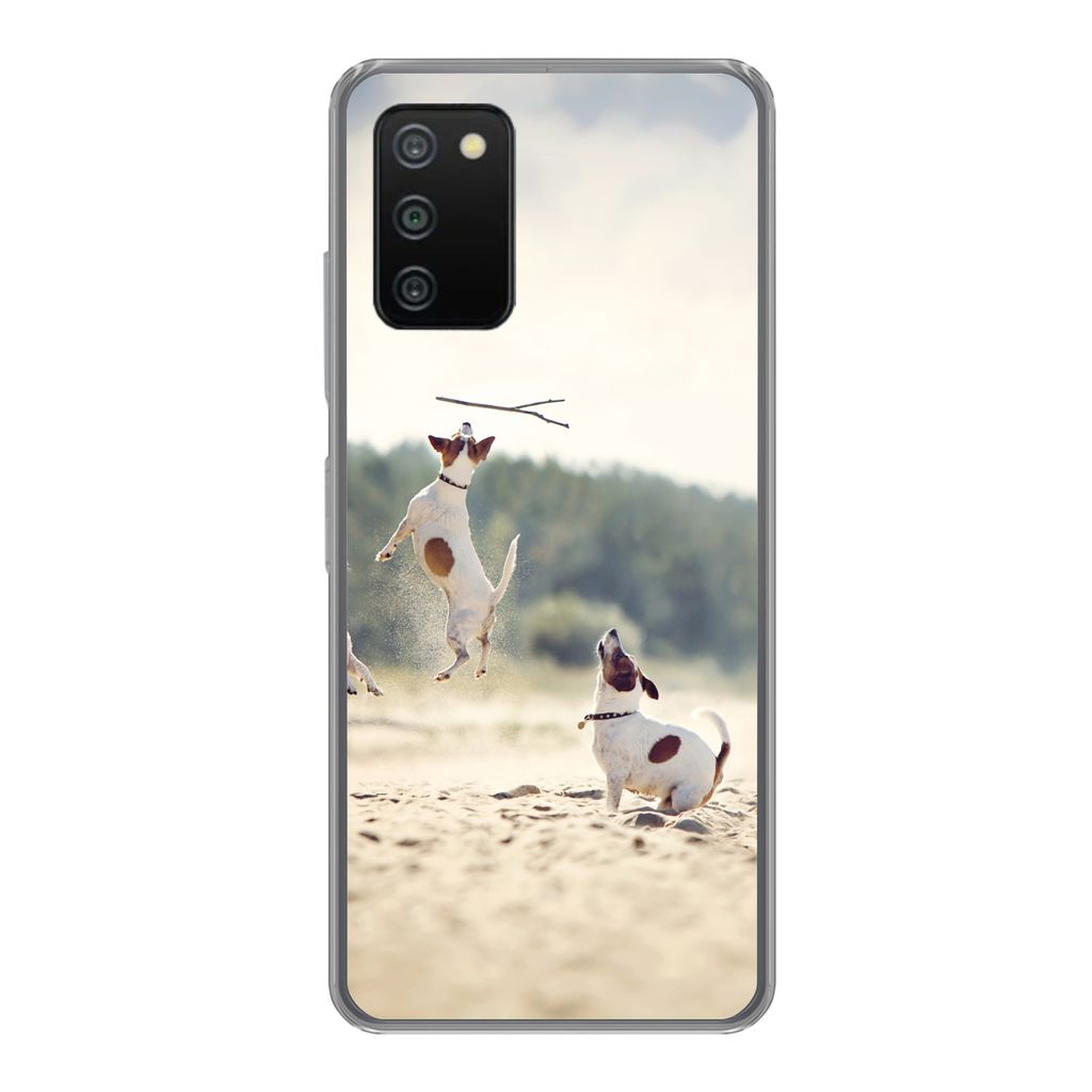 MuchoWow Handyhülle Schutzhülle Hülle für Samsung Galaxy A03s Hund - Zweig - Sand Silikon Softcase Handy Hülle - Schutz