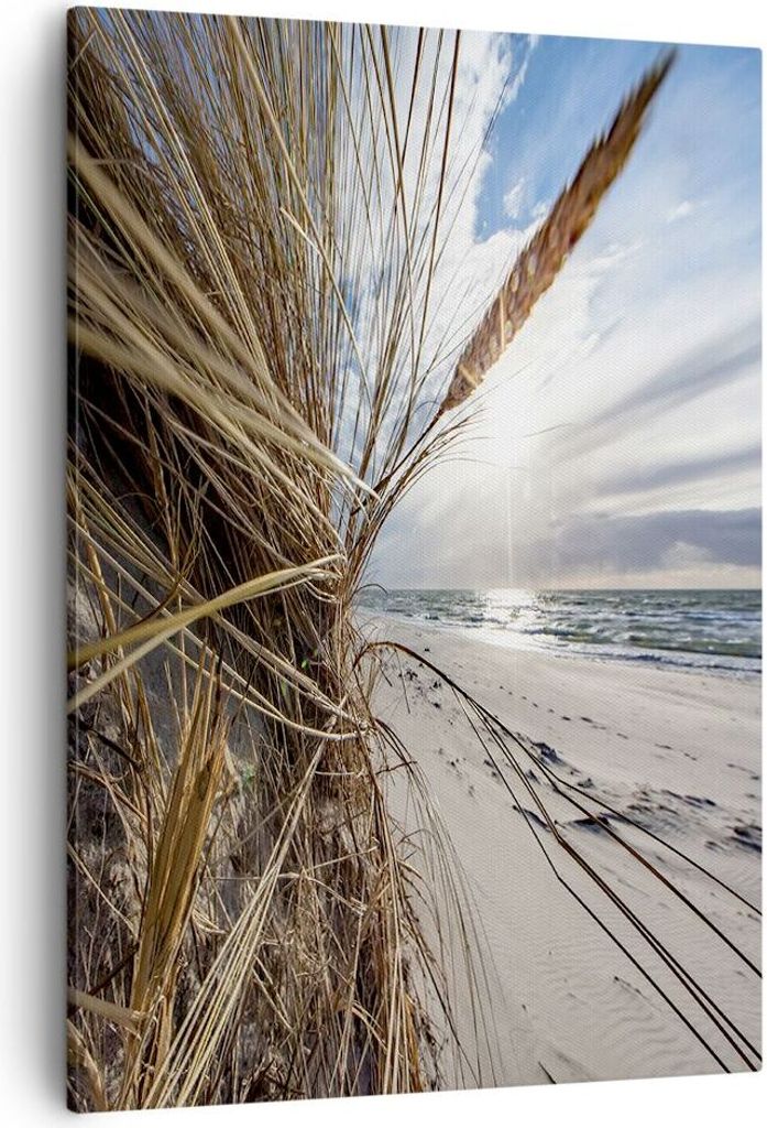 Bild auf Leinwand - Leinwandbild - Einteilig - Küste Perspektive Gras - 50x70cm - Wand Bild - Wanddeko - Wandbilder - Leinwanddruck - Wanddekorati...
