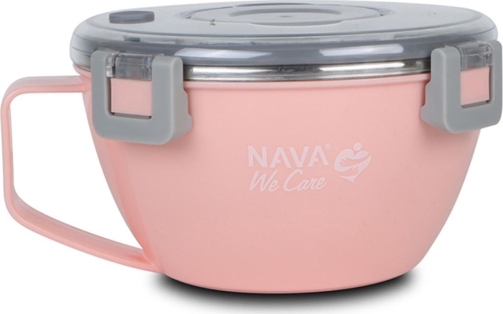 Nava runde Edelstahl-Lunchbox „We Care“, rosa 850ml