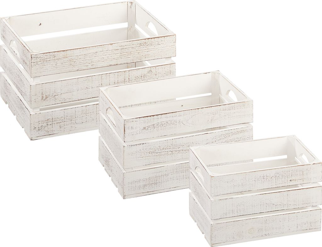 3er Set Vintage Weinkisten antikweiß Aufbewarungsboxen Deko antik shabby Look Ho
