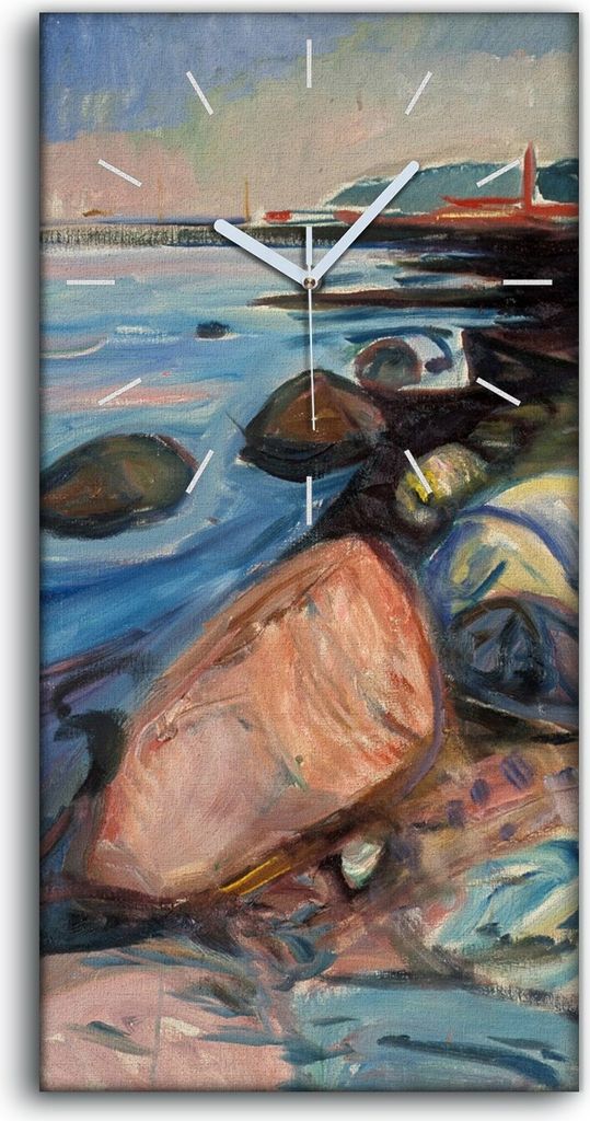 Wohnzimmer-Bild Leinwand Uhr Geräuschlos Kunstdruck 30x60 Ufer mit rotem Haus - weiße Hände