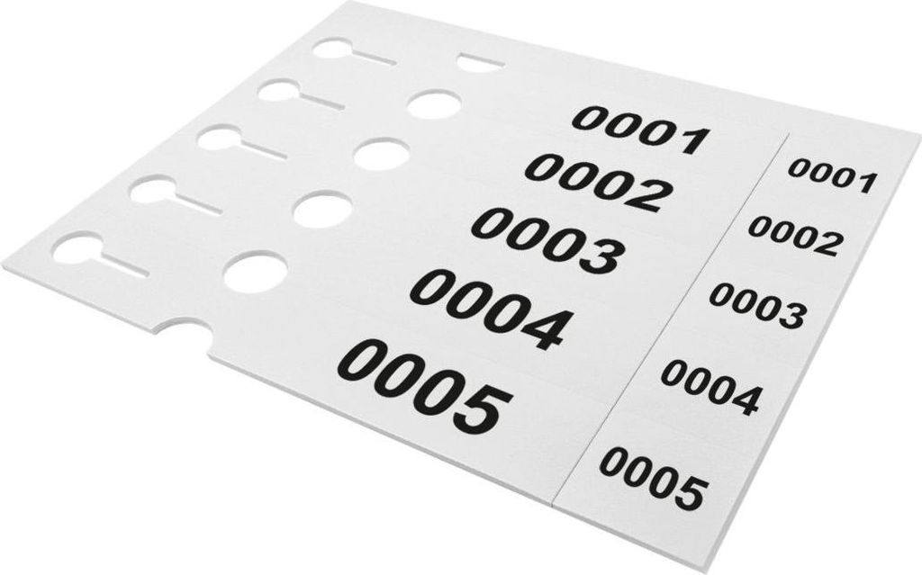 CombiCraft Schlaufenetiketten mit Nummerierung 0001-1000 und Abrißstreifen 250x38 mm - 1000 Stück