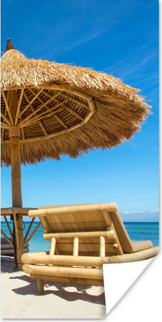 MuchoWow Poster Strandkorb - Strand - Sonnenschirm - Meer - Sommer 80x160 cm - Kinderzimmer