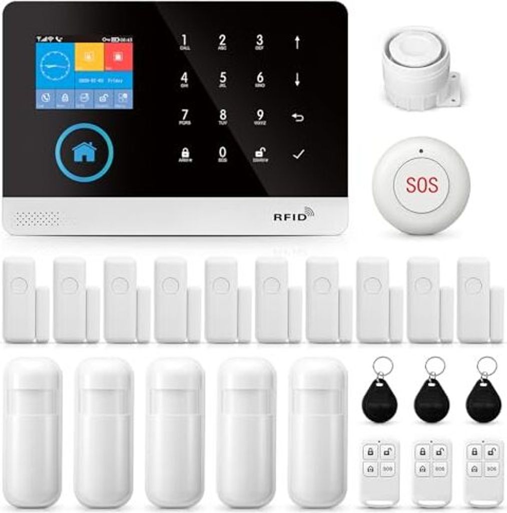 LWOHSI Home Security Alarm System WiFi + GSM DIY Kit PIR-Detektor, Fernbedienungen, Tür-/Fenstersensor-kompatibler Alexa, keine monatliche Gebühr...