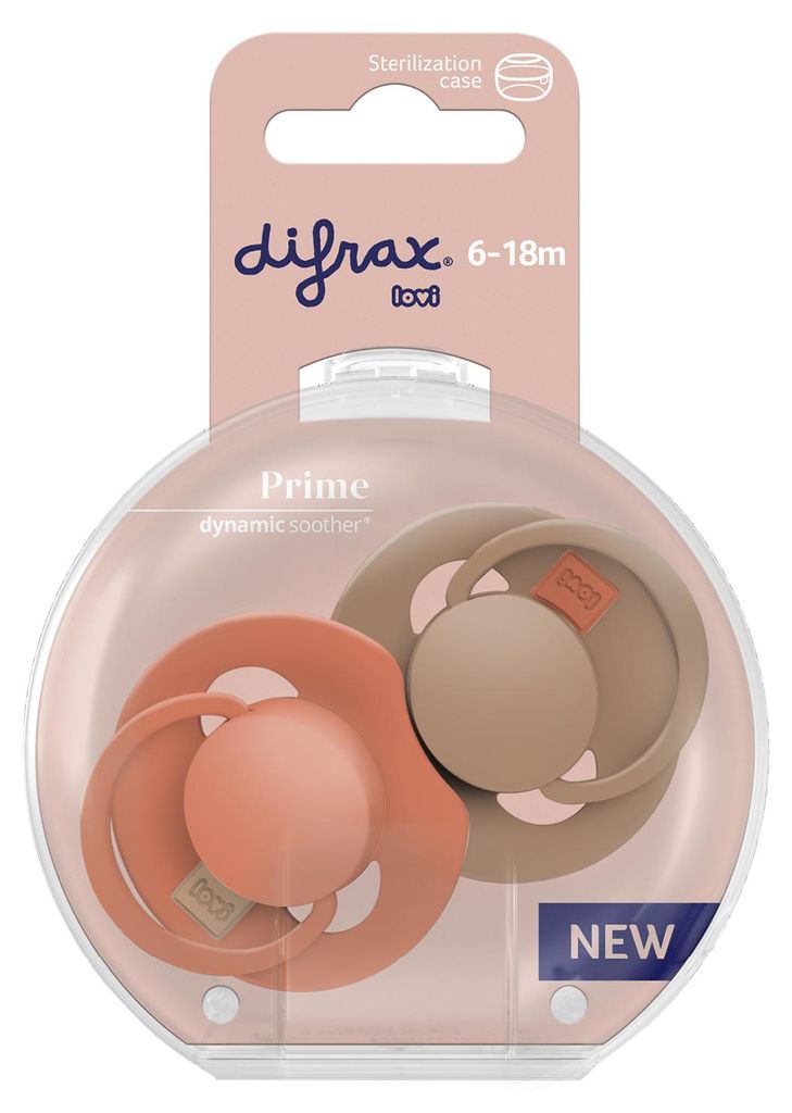 Difrax Lovi Fopspeen 6-18 maand Orange/Granola (2 stuk) Productafbeelding 