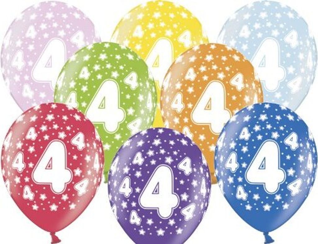 Luftballons 30cm, 4. Geburtstag, Metallic Mix (1 Packung / 50 Stück)