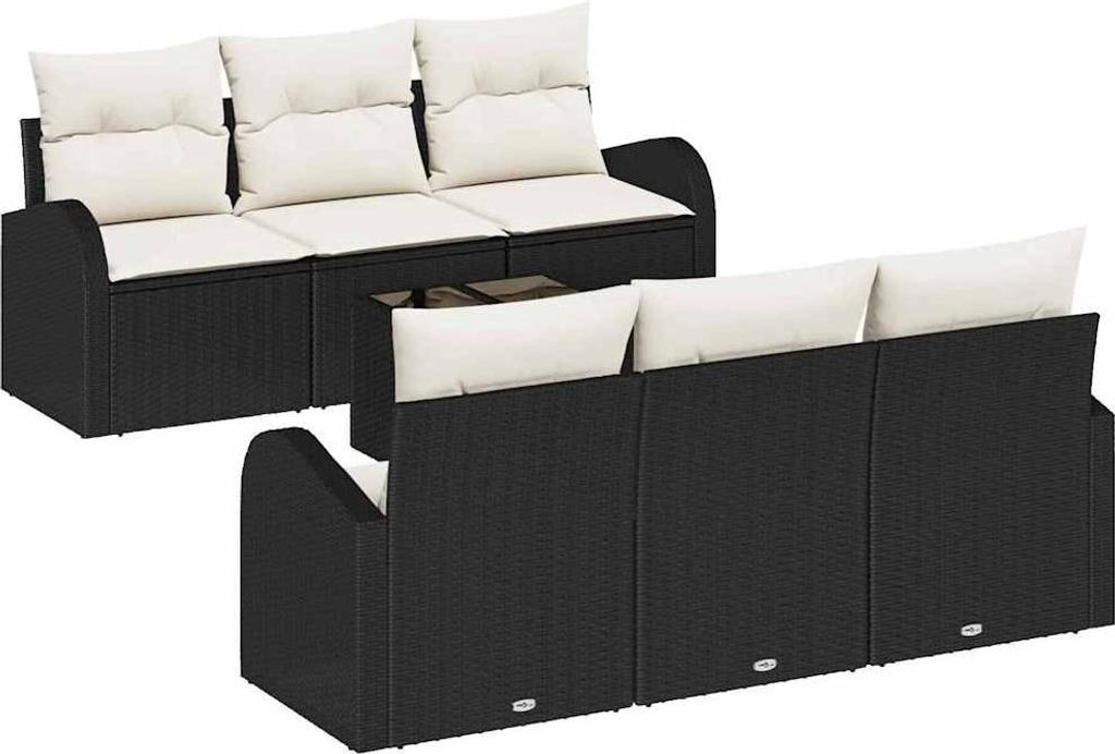 vidaXL Gartensofa-set mit Speicher 7 pcs Schwarz und Creme Poly-Rattan