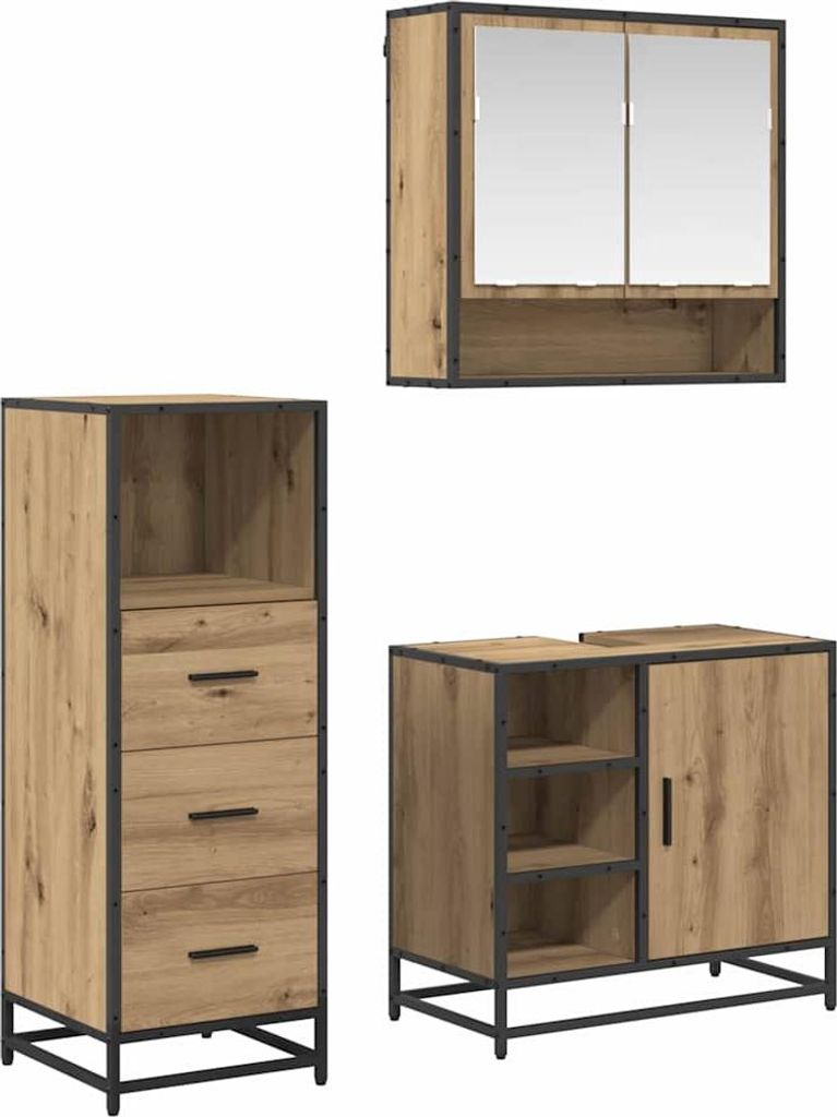 CLORIS Badezimmermöbel-Set mit Regal 3 pcs Artisan-Eiche Holzwerkstoff - Badezimmer 3402370