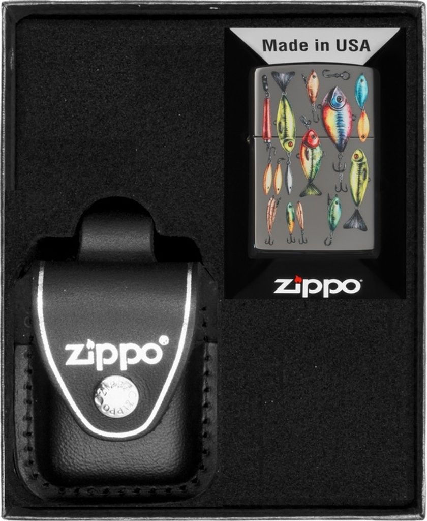 ZIPPO Feuerzeug-Set FISCHING HOOKS DESIGN Geschenk No3
