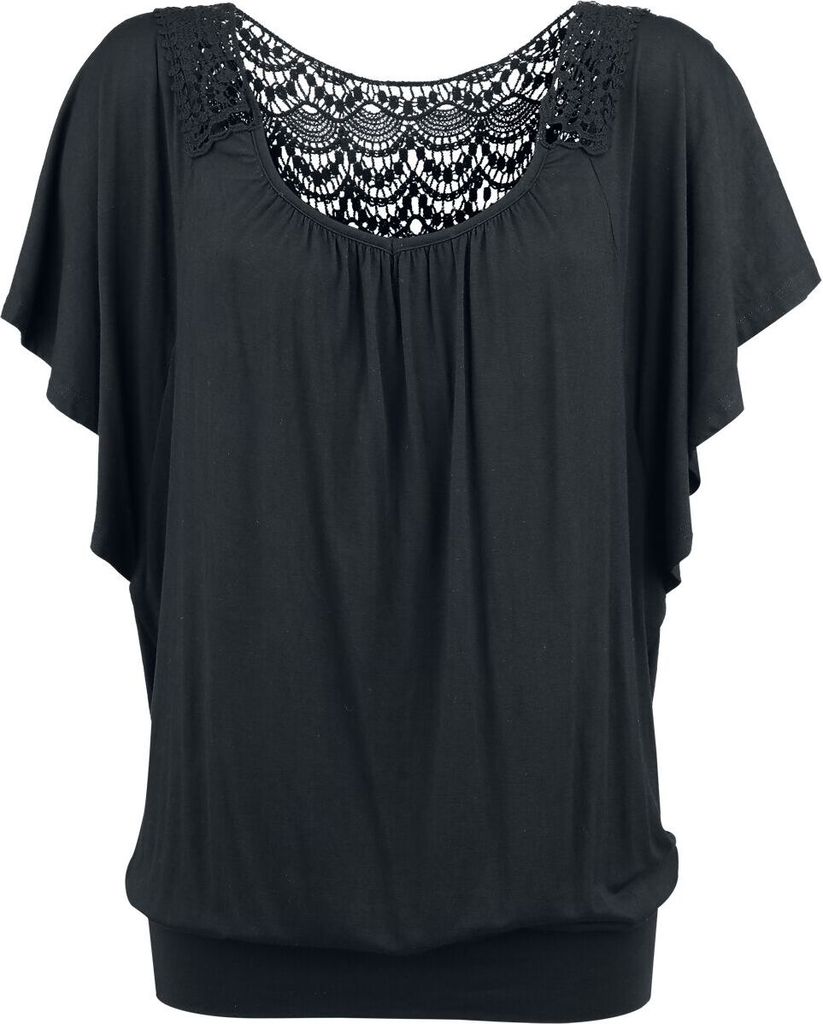 Black Premium by EMP Damen schwarzes lockeres T-Shirt mit Spitze S