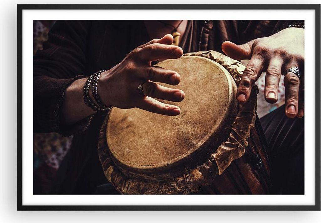 Gerahmtes Poster - Schwarzer Rahmen - Trommel Indien Musiker - 91,5x61 cm - Wand Bild - Wanddeko - Wandbilder - Kunstposter - Wandposter - Bilderra...