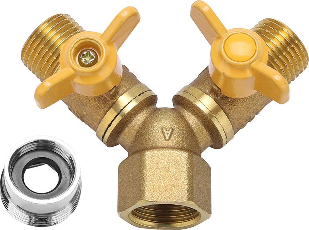 G1/2 Messing Gartenbewässerung 2-Wege-Doppel-Tap-Schlauch-Adapter Dual Faucet Connector
