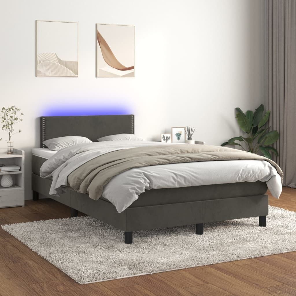 The Living Store Boxspringbett mit Matratze & LED Dunkelgrau 120x200 cm Samt