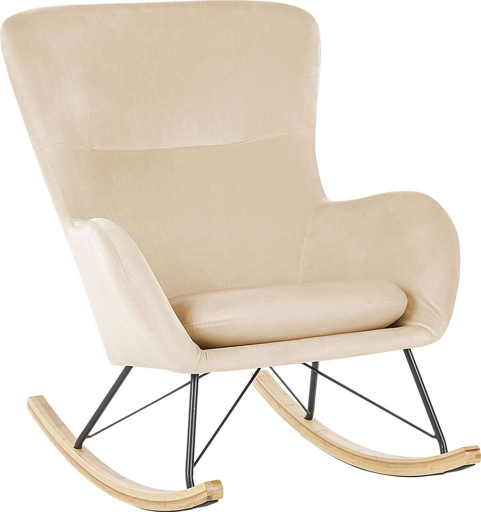 BELIANI Schaukelsessel Beige Samtstoff mit Armlehnen Produktbild 