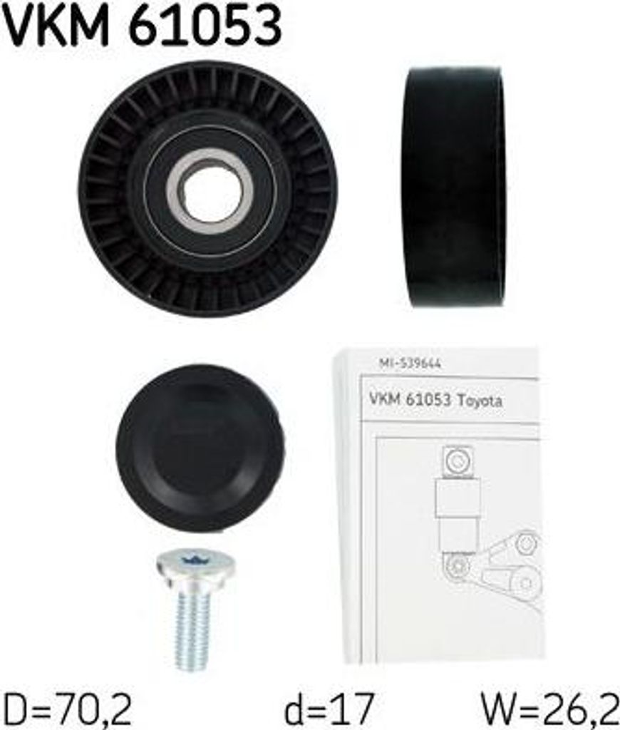SKF VKM 61053 Umlenk-/Führungsrolle, Keilrippenriemen OE 1662022013(pulley) kompatibel mit Auris, Avensis, Celica, Corolla, MR 2, RAV 4