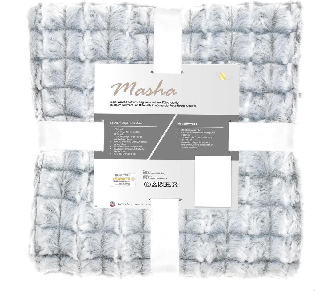 Masha Bettwäsche 200x220 grau Polyester Polar-Fleece Fell-Imitat