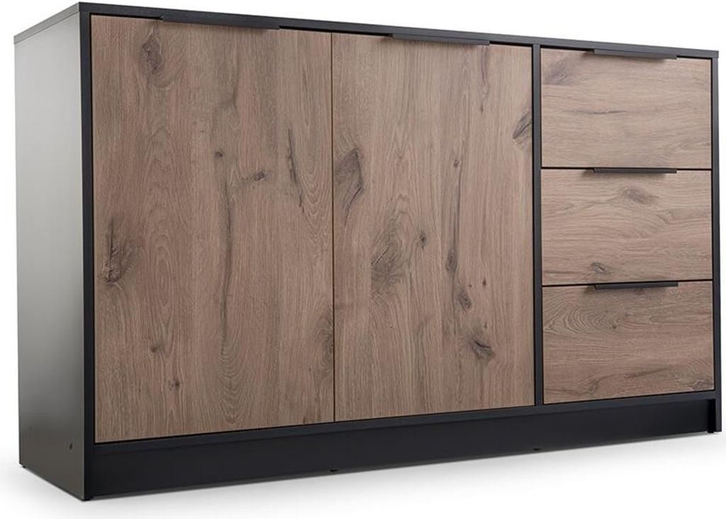 BETTSO Moderne zweitürige Kommode mit schwarzen Griffen TILA 2D3S Matt Schwarz Viking