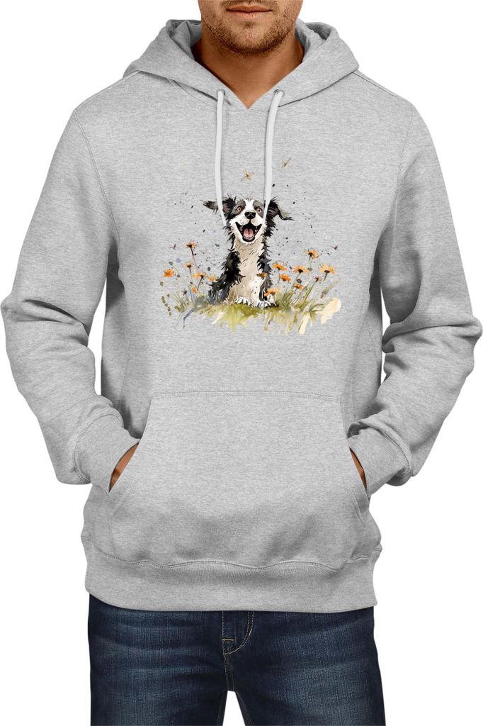 Herren Kapuzenpullover Funny Dogs Breeds Border Collie Dog Breed 010, Man M / Grau