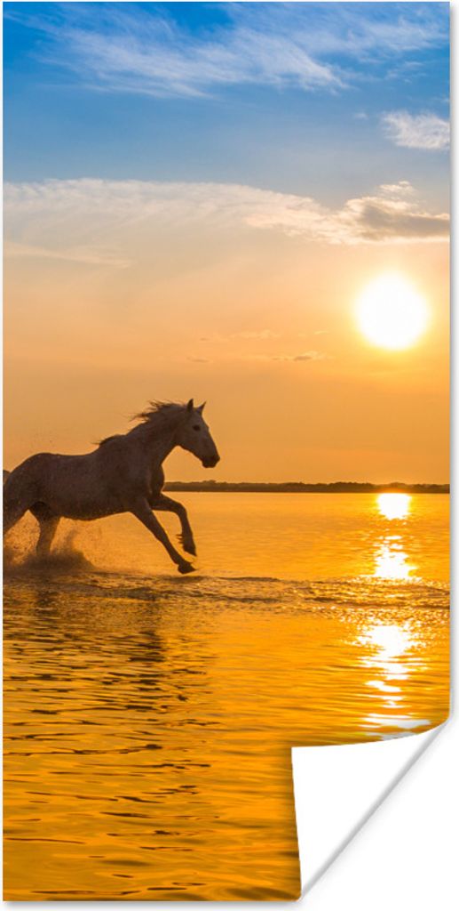 MuchoWow Poster In den Sonnenuntergang galoppierende Pferdeherde in der Camargue 60x120 cm - Wandschmuck