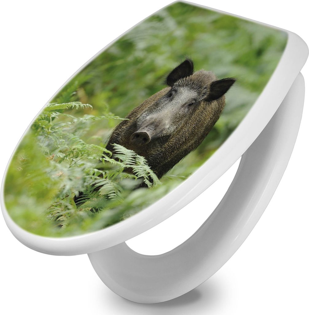 banjado Toilettendeckel mit Absenkautomatik 37,3x45x5cm -Wildschwein - WC Brille Soft Close - hygienischer Toilettendeckel/Klodeckel Duroplast mit ...