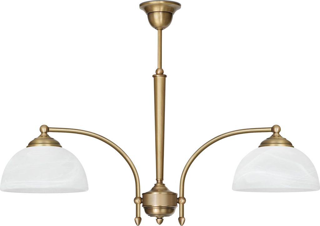 Kronleuchter Messing Goldpatina Alabaster-Glasschirm weiß matt Ø69x51cm 2xE27 120W Esszimmer Wohnzimmer klassisch elegant höhenverstellbar Decke