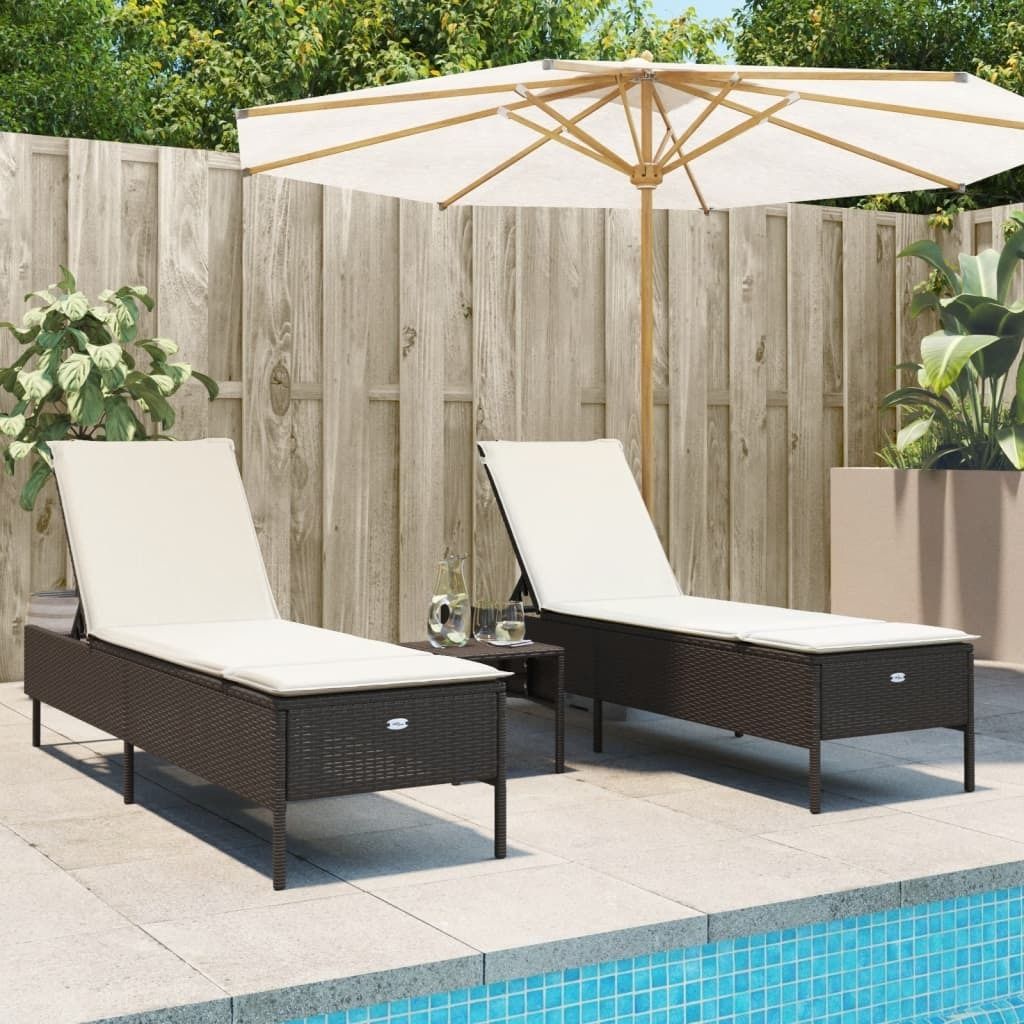 (NEU 2026) 3-tlg. Sonnenliegen-Set mit Auflage Braun Poly Rattan - Gartenliegen - 31.6 kg