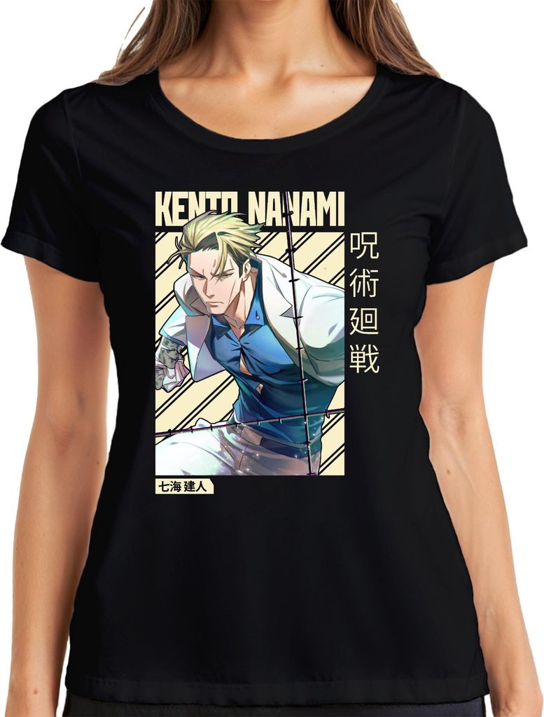Kento Nanami Jujutsu Kaisen Anzug Krawatte Anime Geschenk Vintage Damen T-Shirt, Schwarz, M