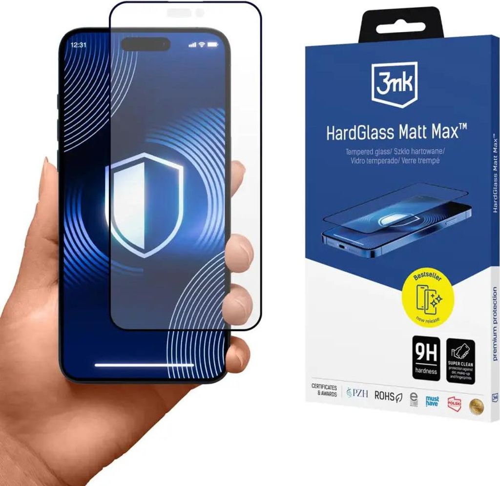 3MK HardGlass Matt Max, Apple, iPhone 15 Plus, Trockene Anwendung, Schlagfest, Transparent, 1 Stück(e)