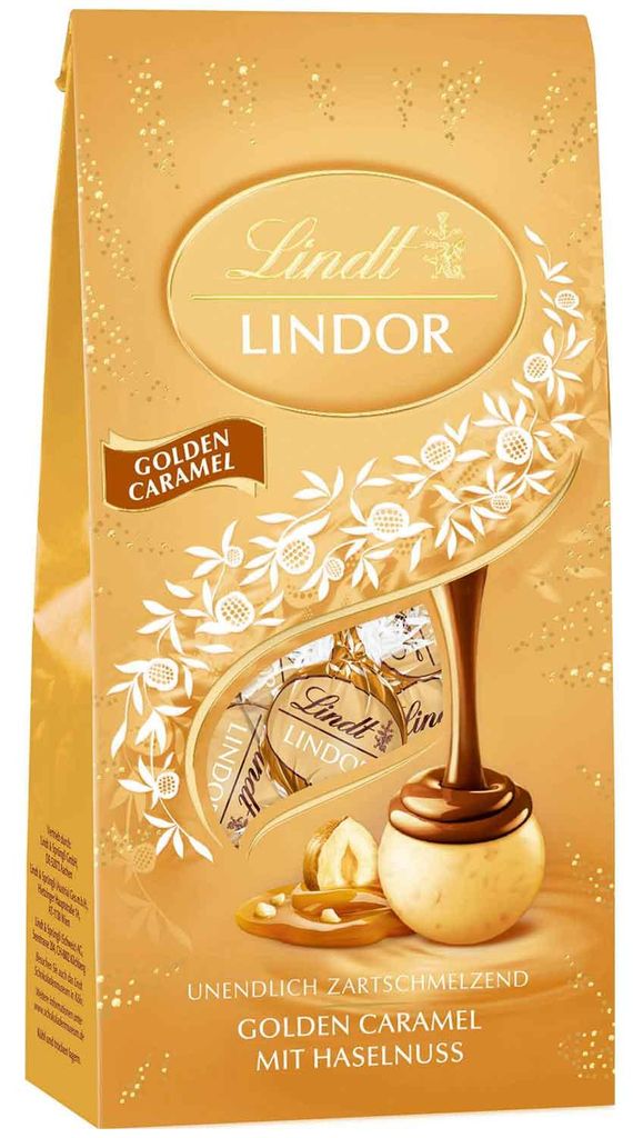 Lindt Lindor, chocolats enrobés, saveur caramel doré, 100g Image du produit 
