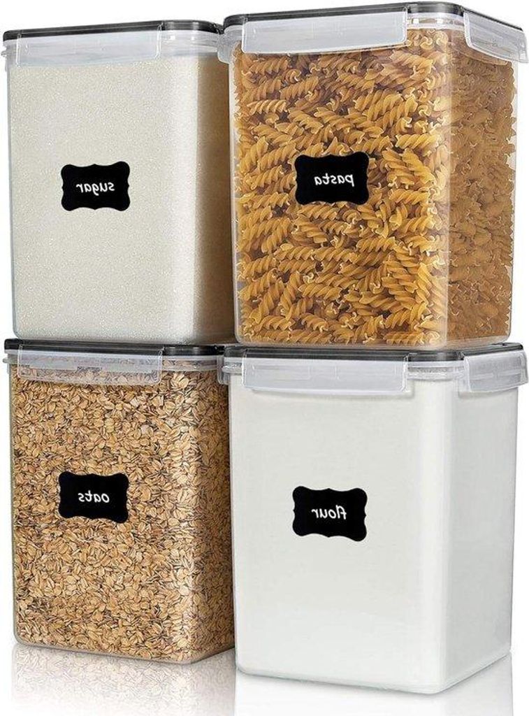 Premium-Luftdichte Lebensmittelbehälter - 52 Liter - 4er Set - BPA-freies Kunststoff - Für Mehl, Zucker, Backzubehör - Mit Maßschalen und Etike...