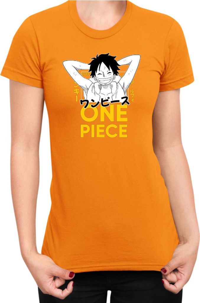 Damen T-Shirt Japan Anime Manga One Manga Piece Anime Luffy 03 Smile, Lady 2XL / Orange
