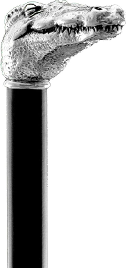 Eleganter Gehstock mit Griff Krokodil mit Silber bezieht - Spazierstock zur Hochzeit oder Feier - H. 93 cm