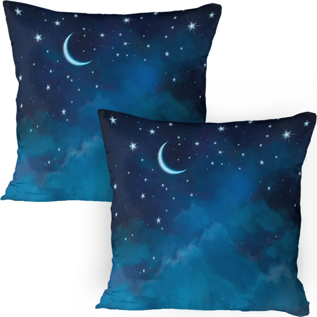 ABAKUHAUS Federe 80x80 Stelle Luna e Nuvole - Blu Notte e Azzurro