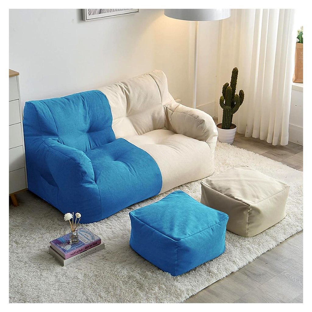 Sitzsack-Stuhl Lazy Sofa-Schonbezug Birnenbezug (ohne Füllung) für Innenräume, Beige-Blaue Nähte