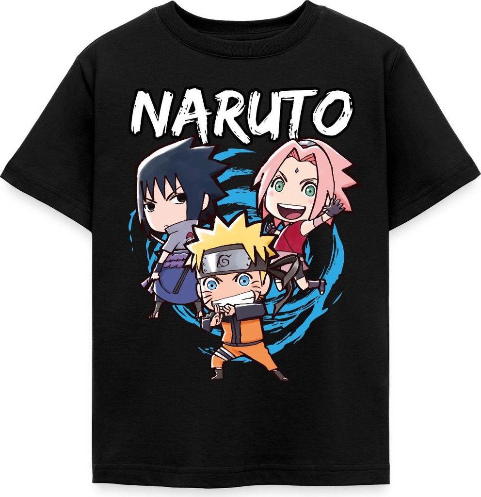 Spreadshirt Naruto Shippuden Chibi Naruto, Sakura & Sasuke Kinder T-Shirt, 122/128 (7-8 Jahre), Schwarz