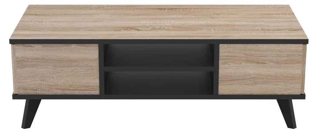 CALICOSY Table Basse 2 Tiroirs Wayne L106,6 cm Chêne et Noir Industriel
