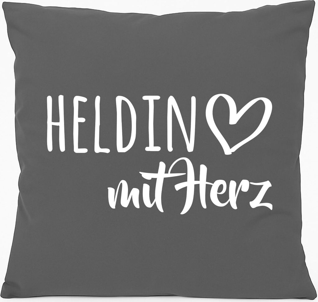Huuraa Kissen Heldin mit Herz 40x40cm mit Füllung Steel Grey Baumwolle Dekokissen Geschenkidee