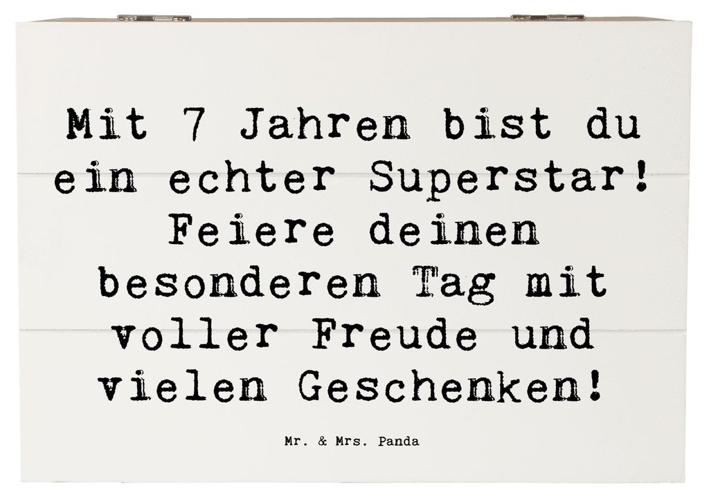 Mr. & Mrs. Panda Holztruhe Spruch 7. Geburtstag Superstar 22 x 15 cm - Weiß - Geschenk, Happy Birthday, Holzkiste, Geburtstagsfeier, siebter, Gesc...
