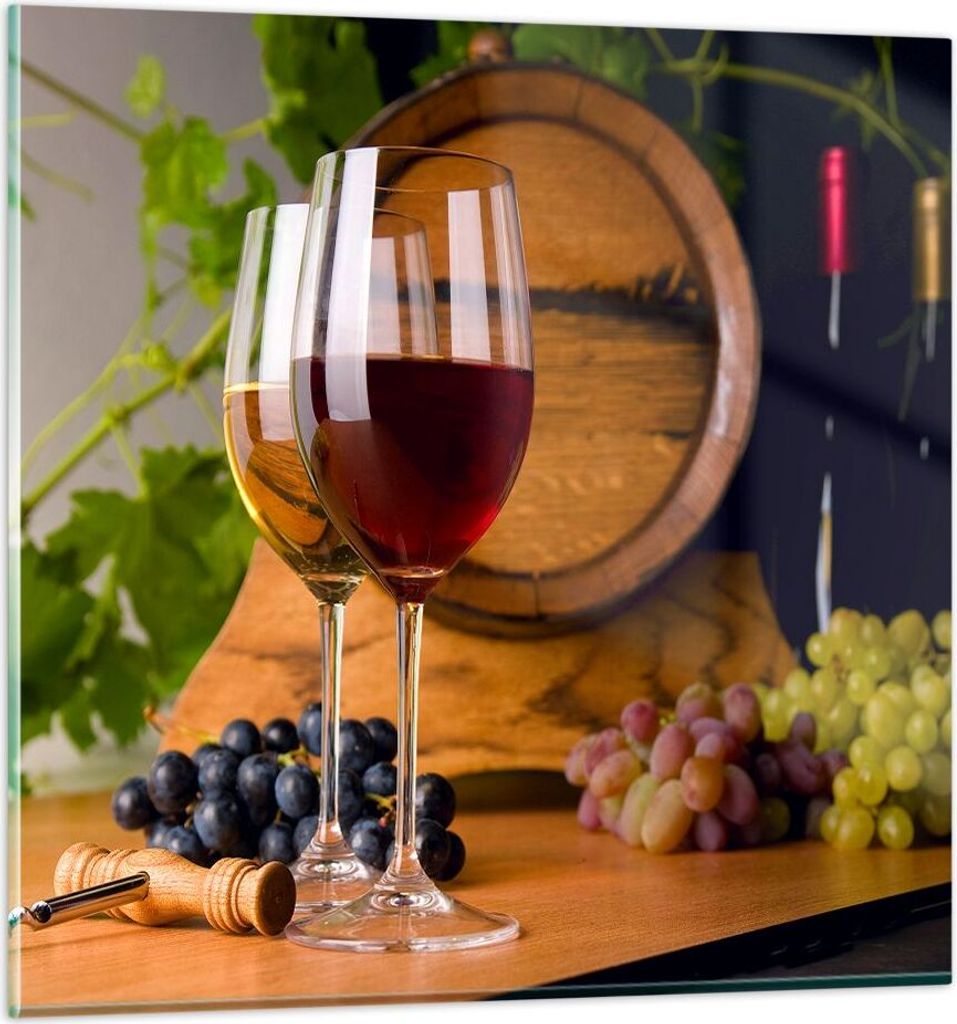 Bilder auf glas - Alkohol Fass trinken Flasche - 50x50cm - Glasbilder - Wandbilder - Kunstdruck - zum Aufhängen bereit - Wanddekoration aus Glas -...