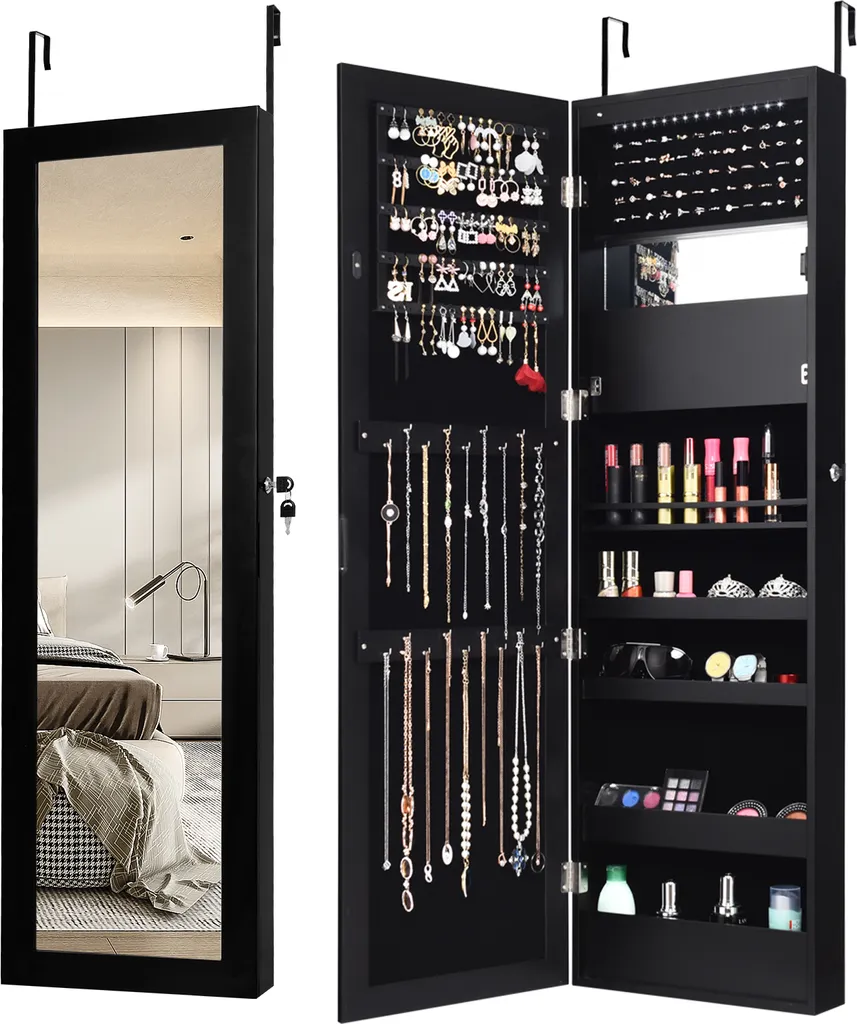 Armoire à Bijoux Anti-Nœuds avec Miroir LED pour Rangement Sécurisé