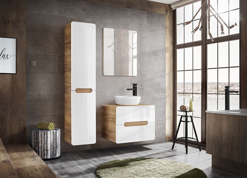 Badezimmerschrank mit Wäschekorb "Panay"  Weiß - Goldene Produktbild 6