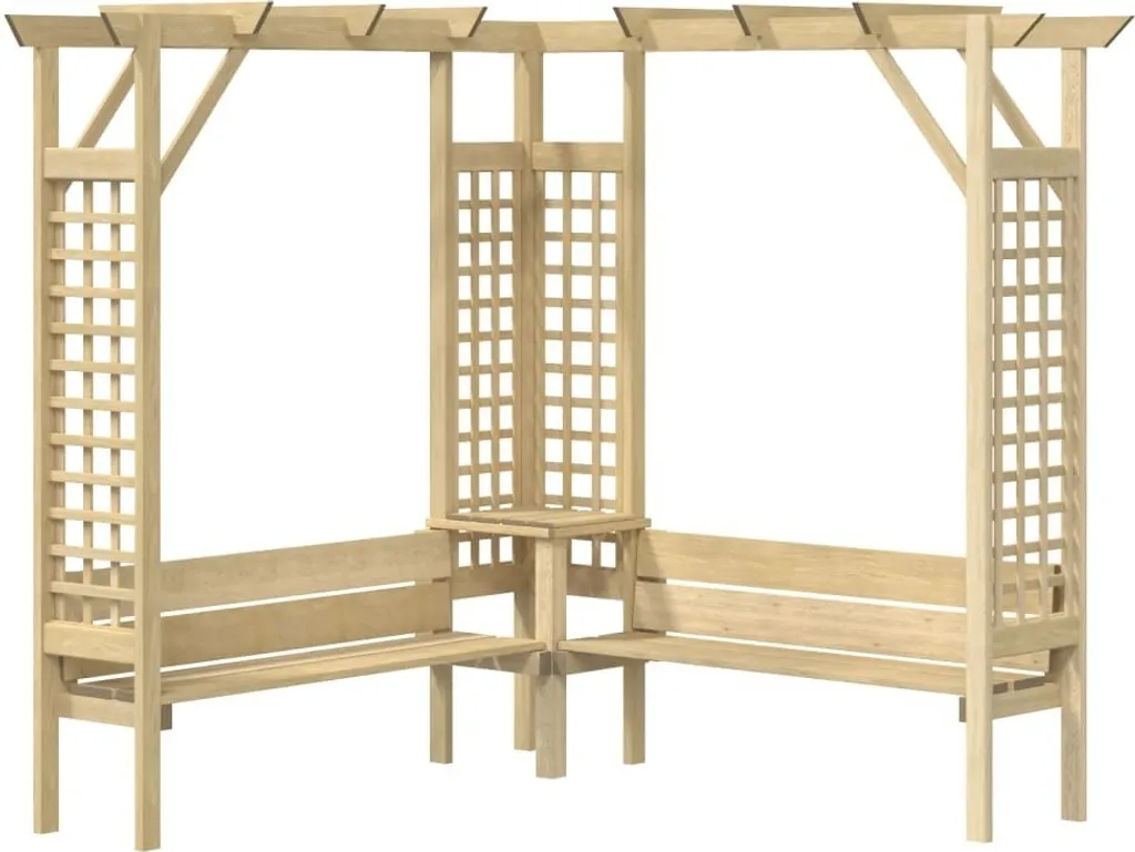 Pergola de jardin en angle avec banquette intégrée pour extérieur nature
