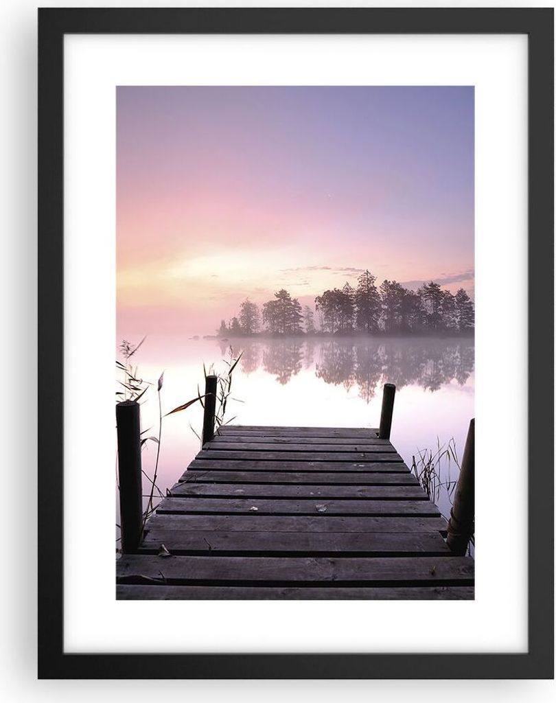 Gerahmtes Poster - Schwarzer Rahmen - Morgen Sonnenaufgang Nebel See - 30x40 cm - Wand Bild - Wanddeko - Wandbilder - Wandposter - Bilderrahmen - B...